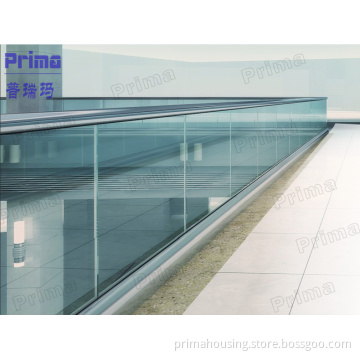 Clear 12mm Tempered Glass Railing with Stainless Steel Handrail